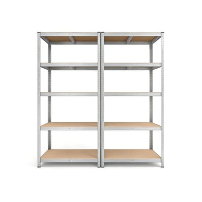 Opbergrek 2-delige 50 x 100 x 200cm, zilver set staand opbergrek met 5 lagen planken, stevig metalen frame, elke plank kan tot 120 kg dragen, geschikt voor garage, kelder en keuken