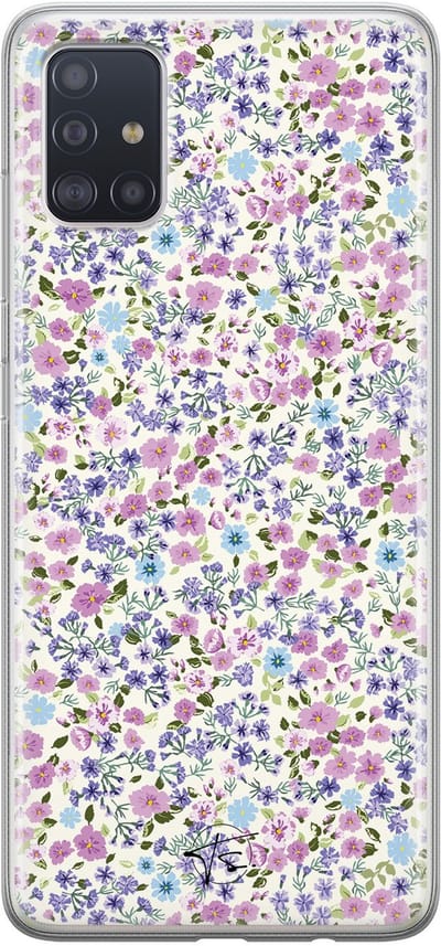Hoesje geschikt voor Samsung Galaxy A51 - Paarse bloemen - Soft Case - TPU - Bloemen - Paars - Mooie Telefoonhoesjes