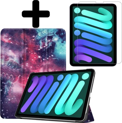 Hoes - Geschikt voor Apple iPad Mini 6 (2021) - 8.3 inch - 6e Generatie - Met Screenprotector - Trifold Bookcase - Hard Cover - Hardcover Book Case - Tablet Hoesje - Galaxy