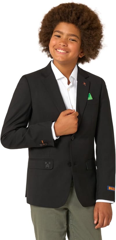 OppoSuits Daily Jongens Minecraft Blazer - Tiener Jasje - Overworld - Zwart - Maat 158/164