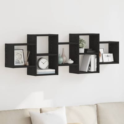 vidaXL - Wandplank - Zwart - Eiken - 129x18x42 - cm - Bewerkt - Hout