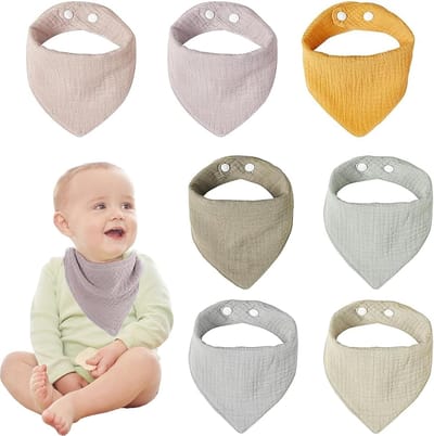 Slabbetje voor baby's, absorberende driehoekige sjaal, 7 stuks, mousseline halsdoek voor baby's, zachte slabbetjes met verstelbare drukknop, zachte mousseline halsdoek, Sabberslabbetje voor jongens en meisjes (roze), Meerkleurig, Eén maat