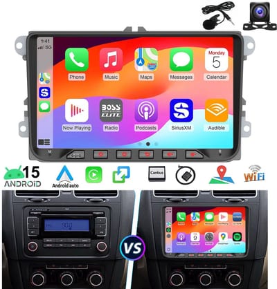 ESSGOO Autoradio voor Volkswagen GOLF 5 EOS Touran Tiguan Polo Seat Skoda - Draadloos Carplay Android Auto - Android 15.0 Systeem - 4+64GB - 9 INCH IPS touchscreen - GPS Bluetooth Wifi TypeC - Achteruitrijcamera - Microfoon