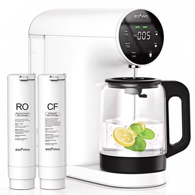 Ecoviva 200G Waterfilterkan 1.2L - RO Omgekeerde Osmose Waterfilter - 0,42L/min - 3:1 Zuiver Water tot Afvalwater Verhouding - TDS Monitor - Wit