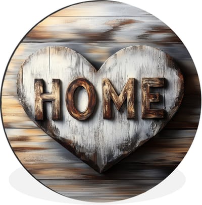 WallCircle - Wandcirkel - Muurcirkel - Home - Hart - Houtlook - Liefde - Aluminium - Dibond - 140x140 cm - Binnen en Buiten