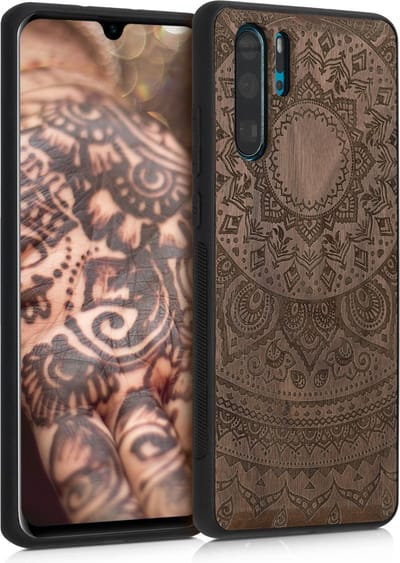 kwmobile telefoonhoesje geschikt voorHuawei P30 Pro - Hoesje met bumper - hout - In donkerbruin Indian Sun design