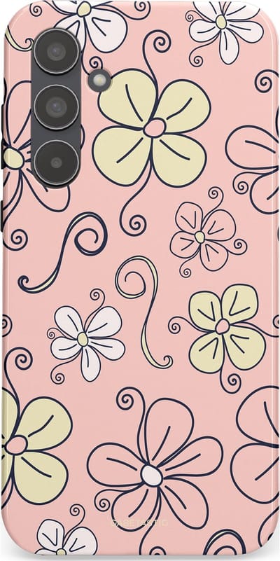 Casetastic hoesje geschikt voor Samsung Galaxy A55 - Dubbellaagse bescherming - Pastel Perzik Doodle Peach Bloemen - Fashion Case - Zand Zilver Lichtroze