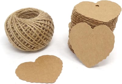Honbay 100 stuks kraftpapier blanco hart tags met 100 voet jute touw voor doe-het-zelf ambachten en prijskaartjes (bruin)