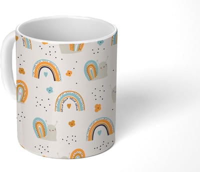 Mok - Koffiemok - Dieren - Patronen - Regenboog - Bloemen - Patronen - Mokken - 350 ML - Beker - Koffiemokken - Theemok