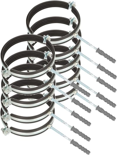 KOTARBAU® 10 Stuks Pijpbeugelset, Trillingsdempende Buisklem, 6", Gegalvaniseerd Staal, Pijpbeugel met Rubberen, Installatiebeugel, met Plug, Buisbeugel, Zwart Zilwer