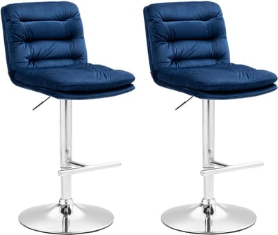 CLP Damar Set van 2 barkrukken - met rugleuning - met voetensteun - In hoogte verstelbare - Velvet - Fluweel - blauw chroom