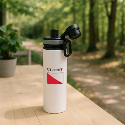 Hacebo® - Utrecht waterfles met draaidop grijs - Utrecht - toeristen - stad - vlag - geschenk - cadeau - kado - water fles - 850ML