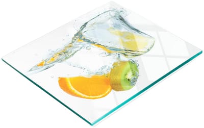 Decoratieve glazen serveerplank met citrus- en kiwimotief, 60x52 cm