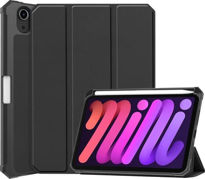 Hoesje - Geschikt voor Apple iPad Mini 6 (2021) - 8.3 inch - 6e Generatie - Dun & Stevig - Trifold Bookcase - Hard Cover Case - Met Uitsparing Geschikt voor Apple Pencil - Hardcover Book - Tablet Hoes - Zwart