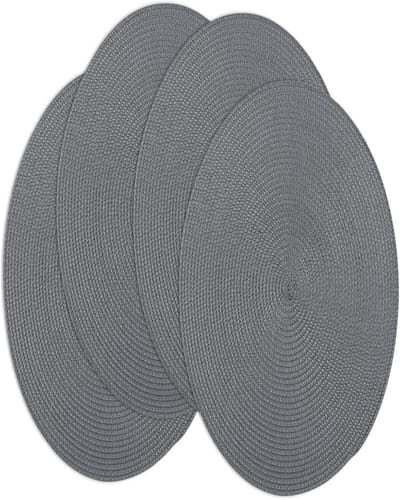 QTTVBTNA - Set van 4 Ronde Placemats - geweven placemats - Antislip en Hittebestendig - Afwasbare Placemat voor Eettafel, Keuken en Restaurant - 38 cm- Donkergrijs
