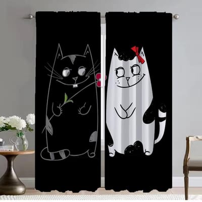 Moderne Woonkamer Gordijnen voor Camera Grappige Liefhebber Kat Huis Interieur Gordijnen 2 Stuks Raamgordijn Halloween Decoratie Kind W50xH70cmx2pcs-CL white