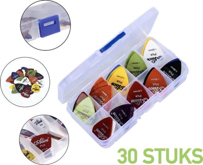 Jumada's Plectrum opbergdoos met 30 Plectrums van Verschillende Kleuren & Diktes - Plectrum Set + Doosje + 30 stuks plectrum