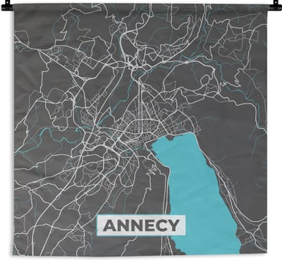 Wandkleed - Wanddoek - Plattegrond - Annecy - Kaart - Stadskaart - Frankrijk - 180x180 cm - Wandtapijt