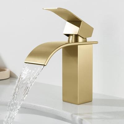 Cecipa Max Wastafelkraan - PVD Gebürstet Goud - Waterval Uitloop - - RVS - Montagegat Ø32-35 mm - Modern Design - - Werm en Kawd Watermenging