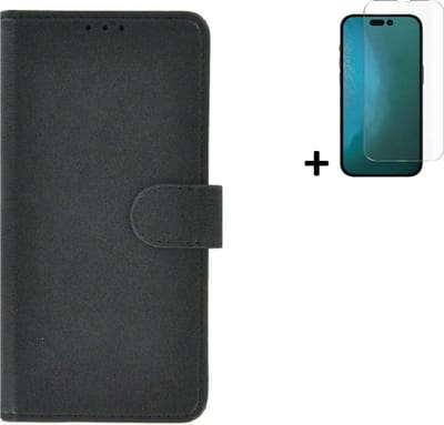 MoDo hoesje Geschikt voor iPhone 14 Pro Max - Kunstleer Book Case - Zwart hoesje met screenprotector