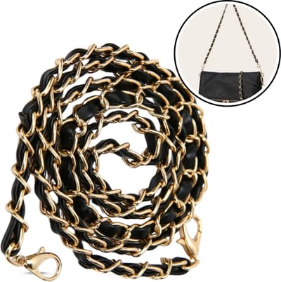 Luxamore® Tassenriem – Metalen Ketting Bag Strap 120 cm – Gevlochten PU-Leer – Zwart/Goud – Schouderband & Tasriem met Goudkleurige Gesp – Voor Handtas, Crossbody & Clutch