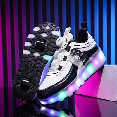 Schoenen op wielen, Dubbele wielen skates, Heren- en kinderschoenen met wieltjes, LED-lichtschoenen 40 white