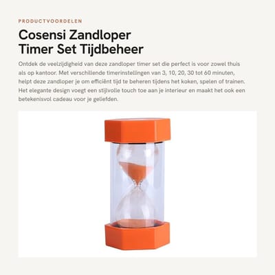 Dailygoods- Zandloper Set 3/10/20/30/60 Minuten - Slagvaste Zandloper - Elegant Design - Tijdbeheer - Koken/Spelen/Trainingshulpmiddel - Veilig en Duurzaam - Timer