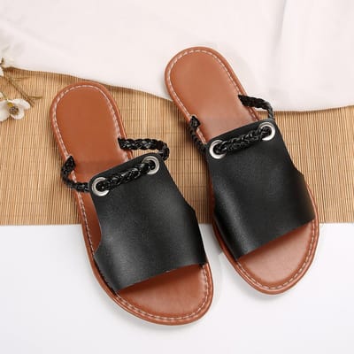 Zomer Nieuwe Slippers voor Dames Groot Maat Effen Geweven Eenvoudige Dagelijkse Strand Slippers 43 brown