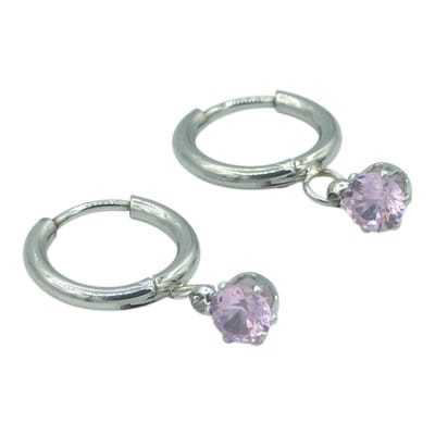 Stainless steel oorringen met roze zirkonia steentje – Klein - 11.5mm