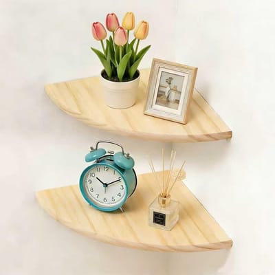 Set van 2 Hoekplanken van 18 cm in Massief Eikenhout, Ronde Hoeken, Vintage en Rustieke Stijl voor Slaapkamer en Woonkamer Decoratie