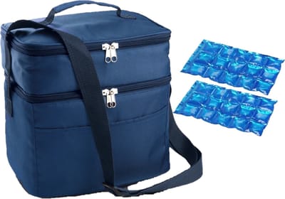 Koeltas draagtas schoudertas blauw met 2 stuks flexibele koelelementen 13 liter