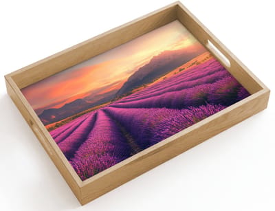 Dienblad hout 40x30 cm - Schootdienblad - Lavendelveld - Zonsondergang - Paars - Borrelplank rechthoek - Plateau dienbladen