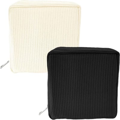 Sanitaire Pad Houders - Menstruatie Tasjes - Hygiënisch Opbergen - Waterafstotend Corduroy - 13x13x5 cm - Zwart en Wit