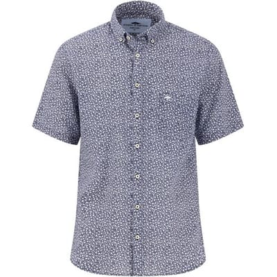 Fynch-Hatton Overhemd Mini Flowers Linnen Short Sleeve Button-Down Navy-Wit / male