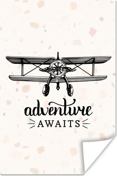 Poster Spreuken - Quotes - Adventure awaits - Vliegtuig - 120x180 cm XXL