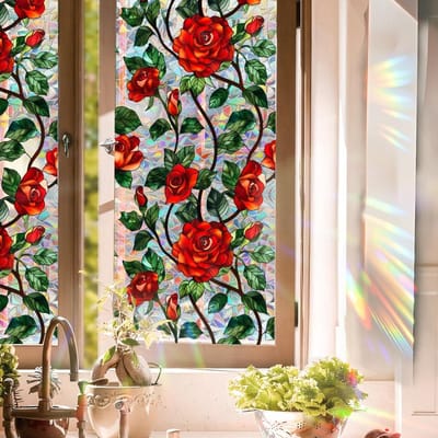 Dailygoods- Raamfolie Glas-in-lood - Decoratieve Folie - Statisch Hechtend - 98% Privacybescherming - 40 x 101,6 cm - Ideaal voor Huurders - Raamsticker