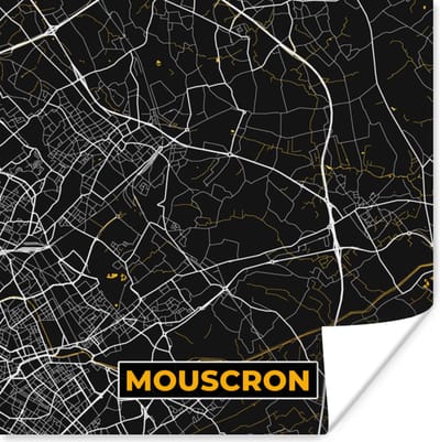 Poster Plattegrond - Stadskaart - Goud - Mouscron - Kaart - 100x100 cm XXL