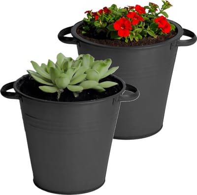 Mega Collections plantenpot/bloempot Farmer - 2x - zink - zwart - D30 X H28 cm