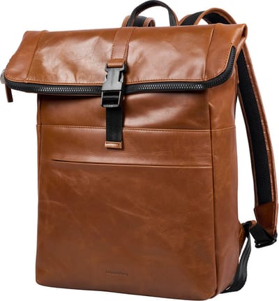 Bloomsbury Leren Rolltop 14 inch Laptop Rugtas - Unisex Rugzak - Dames en Heren - Echt Leer - Cognac