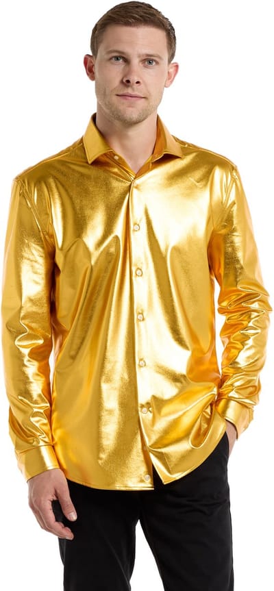 OppoSuits Heren Overhemd Goud - Groovy Gold Mannen Shirt - Kerst Outfit - Oud en Nieuw - Maat XS