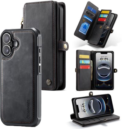 Casemania Hoesje Geschikt voor Apple iPhone 17 - Charcoal Gray - Geschikt voor MagSafe - Luxe Kunstlederen 2 in 1 Kunstlederen Portemonnee Book Case met Extra Vakken