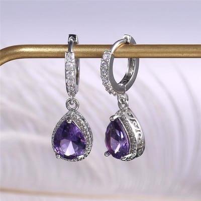Sterling Zilveren Druppelvormige Kristallen Strass Zirkonia Hangende Oorbel voor Vrouwen Party Sieraden Cadeaus white