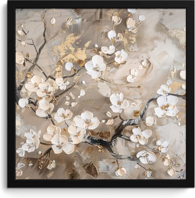 Poster in lijst - Fotolijst 40x40 cm - Posters - Bloemen - Wit - Goud - Beige - Luxe - Posterlijst zwart - Decoratie - Wanddecoratie woonkamer - Muurdecoratie slaapkamer
