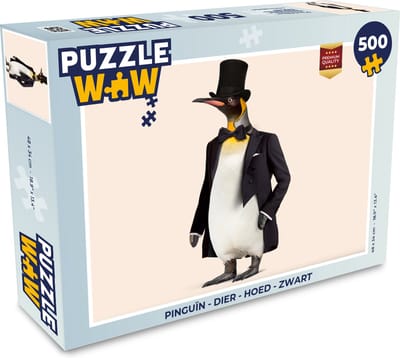 Puzzel Pinguïn - Dier - Hoed - Colbert - Zwart - Legpuzzel - Puzzel 500 stukjes