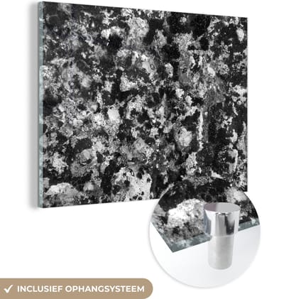 Glasschilderij zwart wit - Zwart - Wit - Steen - Graniet - 160x120 cm - Foto op glas - Slaapkamer decoratie