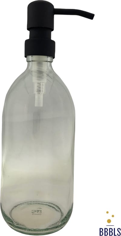 BBBLS® Design Dispenser "Blanco" | Transparant Glas | 500ml | RVS / Metaal Pomp Zwart | Zeeppomp | Zeepdispenser | Zeephouder