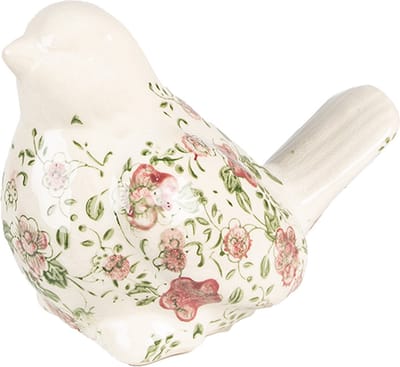 Clayre & Eef Beeld Vogel 19x11x14 cm Roze Beige Keramiek Bloemen