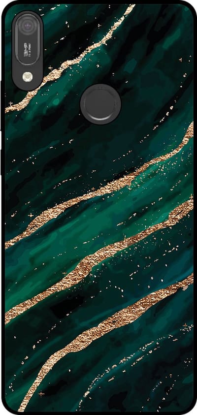 Smartphonica Telefoonhoesje Geschikt voor Huawei Y6 (2019) met marmer opdruk - TPU backcover case marble design - Groen Goud geschikt voor Huawei Y6 (2019)
