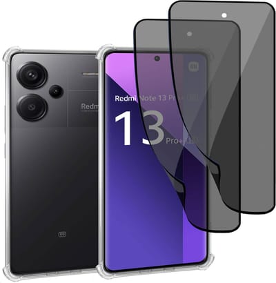 Geschikt voor Xiaomi Redmi Note 13 Pro+ - Hoesje + 2x Privacy Screenprotector – Privé - Beschermglas Folie - Privé GuardCover