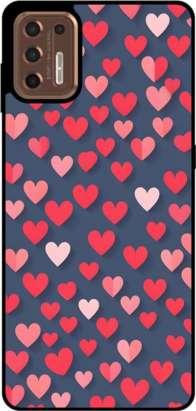 Smartphonica Telefoonhoesje Geschikt voor Motorola Moto G9 Plus met Roze en Rode Hartjes Opdruk - TPU Backcover Case With Rosé and Red Heart Design geschikt voor Motorola Moto G9 Plus